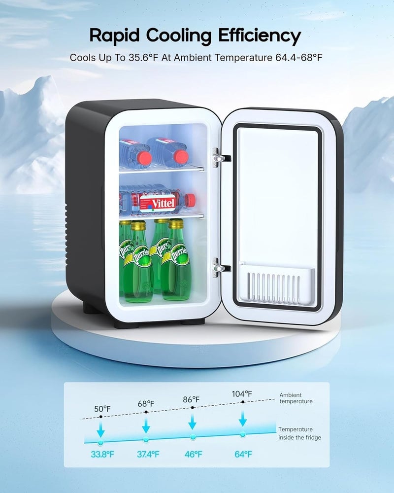 BEICHEN Mini Fridge,6 Liter / 8 Can Small Fridge for Bedroom, Car, Office & Dorm, AC100-120 V/DC 12 V Portable Thermoelectric Cooler & Warmer for Skincare, Food, Drinks,Black ﻿ - Image 4